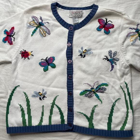 Vintage Talbots Petites Butterfly Insects Knit Cardigan Sweater Sz Small Women's - Picture 2 of 6